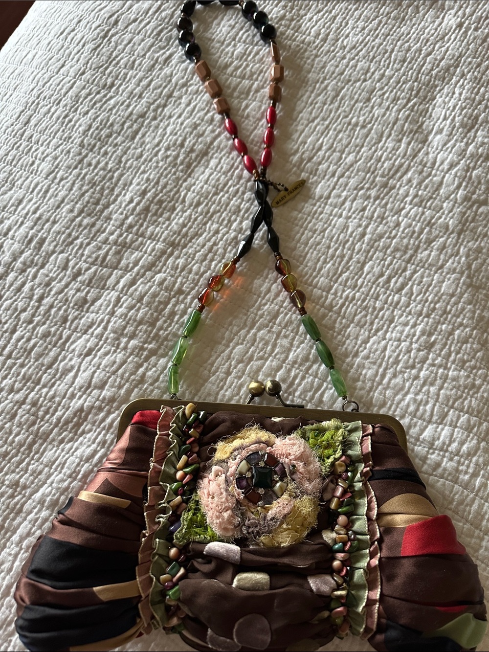 Embellished Multicolor Women's Frame Clutch with Beaded Strap